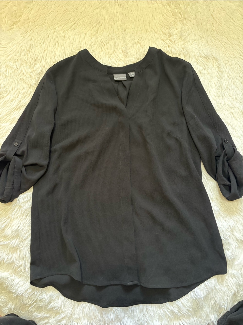 Covington Black Roll-Tab V-Notch Blouse
